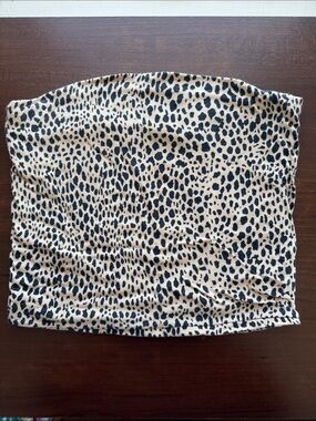 Leopard Print Strapless Tube Top - Black & Tan